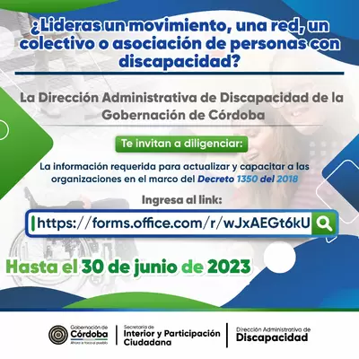 REGISTRO DE ORGANIZACIONES DE PERSONAS CON DISCAPACIDAD DEL DEPARTAMENTO DE CORDOBA 2023